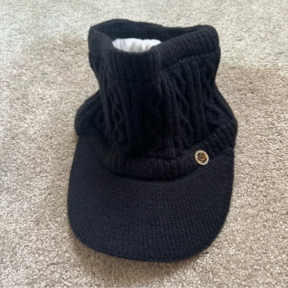 New Wool Knitted Black Visor Cap Ponytail Béisbol Hat Winter Snow Ski Holiday - Picture 2 of 3